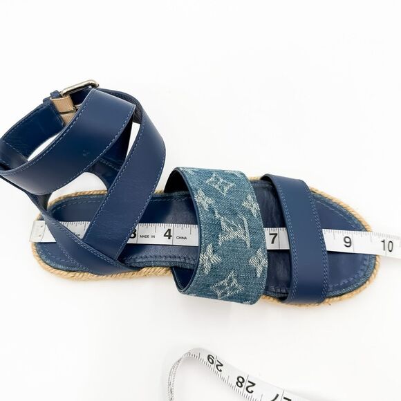 Louis Vuitton Monogram LV Denim Leather Sandals Espadrilles Flats Size 37, 7 - Picture 14 of 14